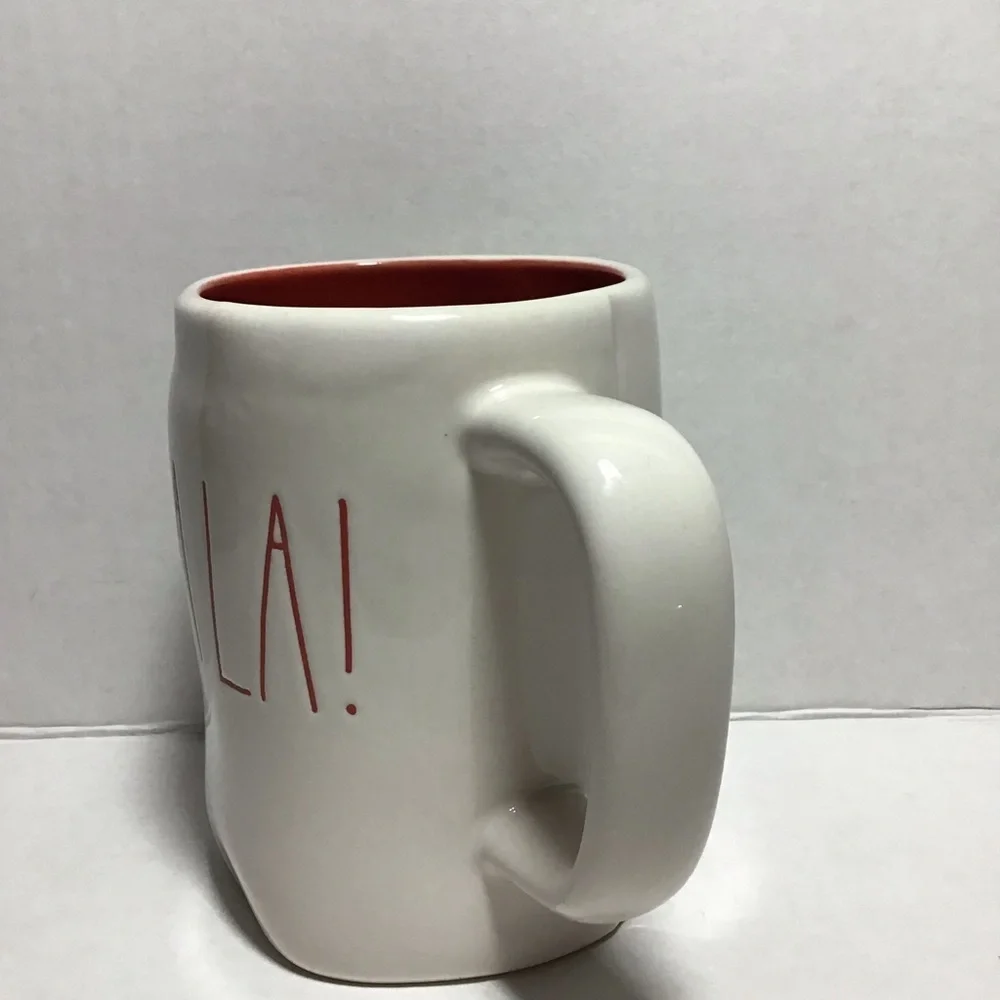 Rae Dunn FA LA LA! Large Red Letter Red Inside Mug